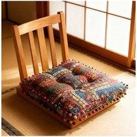 Living and Home Bohemian Patterned Pom-Pom Trimmed Seat Cushion