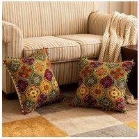 Living and Home Pack of 2 Exotic Pattern Throw Pillows with Inserts | Size: 45 cm x 45 cm