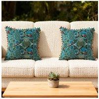 Living and Home Pack of 2 Exotic Pattern Throw Pillows with Inserts in Blue | Size: 45 cm x 45 cm