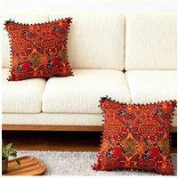 Living and Home Pack of 2 Exotic Pattern Throw Pillows with Inserts in Red | Size: 45 cm x 45 cm