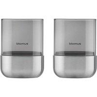 Blomus Set of 2 CALMA Lantern XS - Stainless Steel matt, Glass Smoke in Silver
