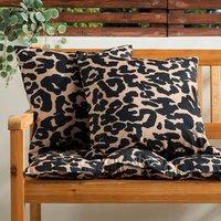 OHS 2 x Animal Print Garden Cushion Covers Outdoor Water Resistant in Natural | Size: 45 cm x 45 cm