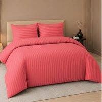 Pamposh Satin Stripes Duvet Cover Set Reversible Bedding Sets in Red | Size: Double