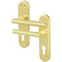 AFIT T-Bar Satin Brass Euro Internal Lock Backplate Handles x1 Pair in Gold | Size: 150mm x 150mm