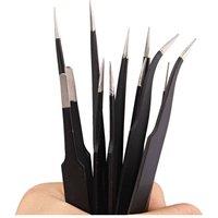KDMD 6pc Precision Coated Tweezers Set Anti Static Anti Magnetic in Black