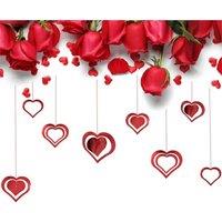KDMD 7 Pack Red Glitter Hollow Heart Hanging Garland Ornaments