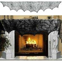 KDMD Black Lace Spider Halloween Table Runner Door Curtain 245x45cm | Size: 245x45 cm
