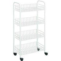 KDMD 4 Tier Metal Rolling Utility Cart with Casters Baskets 72cm in White