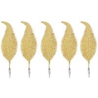 KDMD 6 Pack Clip On Feather Glitter Baubles Tree Ornaments Gold