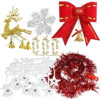 KDMD Christmas Bowknot Ribbon Snowflake Deer Jingle Hanging Decor Kit