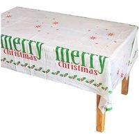 KDMD Disposable Christmas Rectangular PE Tablecloth Xmas Party Decor in White