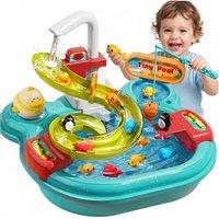 Dragodirect 3 in 1 Kids Play Sink Kitchen Set with Water Fishing Toys in Teal