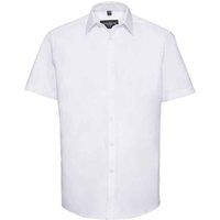 Russell Collection Men's Herringbone Short-Sleeved Formal Shirt in White | Size: 16.5 in
