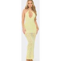 EGO Women's Strappy Keyhole Crochet Maxi Dress in Lime | Size: Small