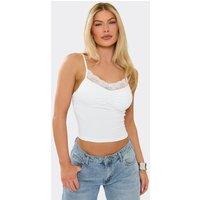 EGO Women's Strappy Sweetheart Neckline Lace Trim Vest in White | Size: Large