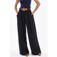 Hiccup Women's High Waist Palazzo Belted Pants in Black | Size: Medium