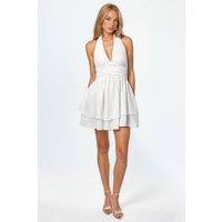 Hiccup Women's Halter Neck Ruffled Mini Dress in White | Size: XL