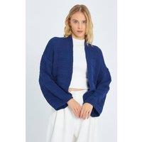 MixRay Women's V-Neck Ribbed Knit Cardigan in Navy