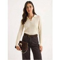 Bianco Lucci Women's Textured Polo Collar Sweater in Cream