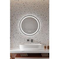 Living and Home Anti-fog Wall Mounted Round LED Bathroom Mirror in Silver