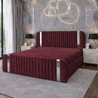 Stratus Interiors Aura Rounded Panel Bed Frame Elegant Sliver Accents-Ottoman Storage in Burgundy | Size: King