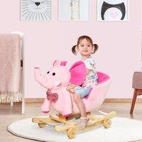 HOMCOM 2-in-1 Baby Rocking Horse Ride On Elephant W/ Wheels Music in Pink