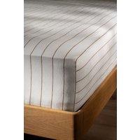 Soak&Sleep White/Burnt Orange Pinstripe Linen/Cotton 30cm Fitted Sheet in White | Size: Super King