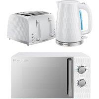 Russell Hobbs Honeycomb Bundle Set, Kettle, 4 Slice Toaster, & Microwave HCBNDL4 in White