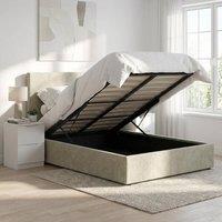 FWStyle Small Double Ottoman Bedframe Beige Padded Tall Headboard Front Lift