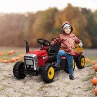 HOMCOM Ride on Tractor with Trailer, Remote Control, Start up Sound in Red