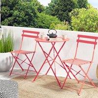 Wyld and Coco Prestige 3 Piece Red Metal Folding Bistro Set Slatted Outdoor