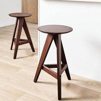 Wyld and Coco Set of 2 Brown Rubberwood Retro Dining Stools