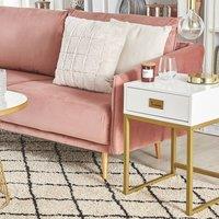 Wyld and Coco White Side Table Gold Metal Base 40 x 40 cm Drawer Storage Nightstand