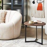 Wyld and Coco 50 cm Round Side Table - Dark Wood MDF Top Black Iron Base in Brown