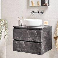 Wyld and Coco Black Marble Wall Mounted 60 x 47 cm Fluted Front 2 Deep Drawers