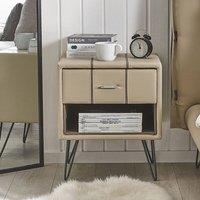 Wyld and Coco Beige Faux Leather Bedside Table with Hairpin Legs 56cm