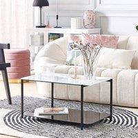 Wyld and Coco Marble Effect Tempered Glass Coffee Table Black Steel Base