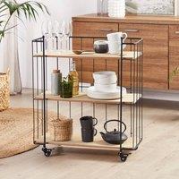 Wyld and Coco Kitchen Trolley 81 cm Black Iron Frame Light-Brown MDF Shelves Castors | Size: W700mm x H750mm