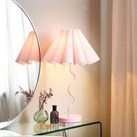Wyld and Coco Craft Pink Table Lamp Wavy Iron Base Pleated Fabric Shade Modern