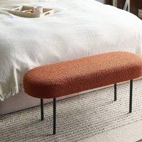 Wyld and Coco Golden Brown Boucle Bench Slim Iron Legs Oval Seat W98 x D35 x H38cm