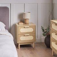 Wyld and Coco Light Brown Bedside Table with Rattan Fronts 2 Drawers