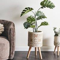 Wyld and Coco Off White Distressed MgO Plant Pot Beechwood Legs Indoor/Outdoor