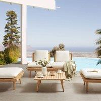 Wyld and Coco 5 Piece Outdoor Set Acacia Wood PE Rattan Backrests Light Beige in Brown