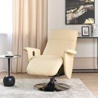 Wyld and Coco Reclining Armchair Light Beige Faux Leather Adjustable Back and Pull
