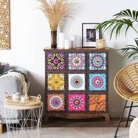 Wyld and Coco Multicolour Moroccan 9-Drawer Sideboard - Vintage Boho Storage in Brown