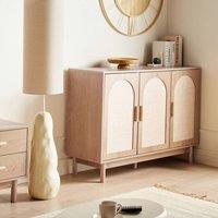 Wyld and Coco 3-Door Sideboard Light Brown with Rattan Fronts and Wooden Legs