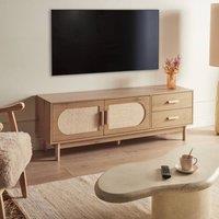 Wyld and Coco Boho TV Stand up to 70 Light Brown with Rattan Fronts