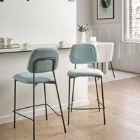 Wyld and Coco Set 3 Counter Height Bar Chairs Light Blue Velvet Upholstery Black