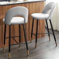 Wyld and Coco Velvetique Grey Velvet Bar Chairs Set of 2 Black Steel Gold Ends