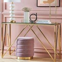 Wyld and Coco Glamouria Gold Console Table Tempered Glass and Gloss Stainless Steel